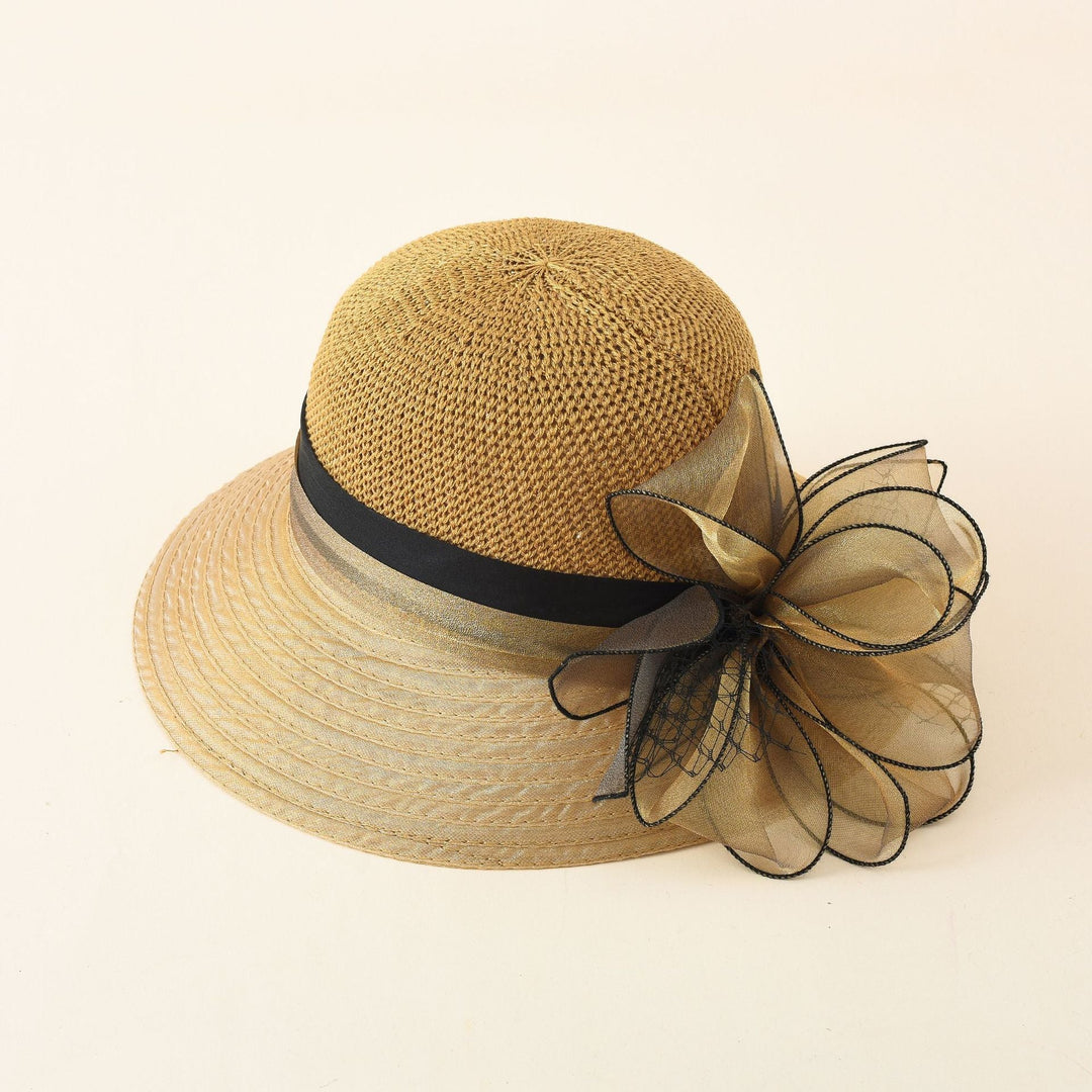 Damen eleganter Sonnenhut mit feiner Schleifenverzierung und breiter Krempe W&W Mode