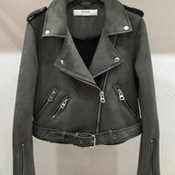 Damen Bikerjacke aus hochwertigem Wildlederimitat mit asymmetrischem Reißverschluss WW
