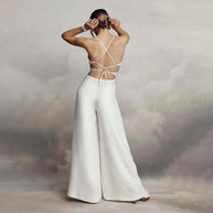 WW | Ärmelloser Spaghetti-Träger V-Ausschnitt Bodycon Rückenfreier Jumpsuit