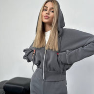 Damen sportliches cropped Hoodie mit Reißverschluss und großzügigem Schnitt WW