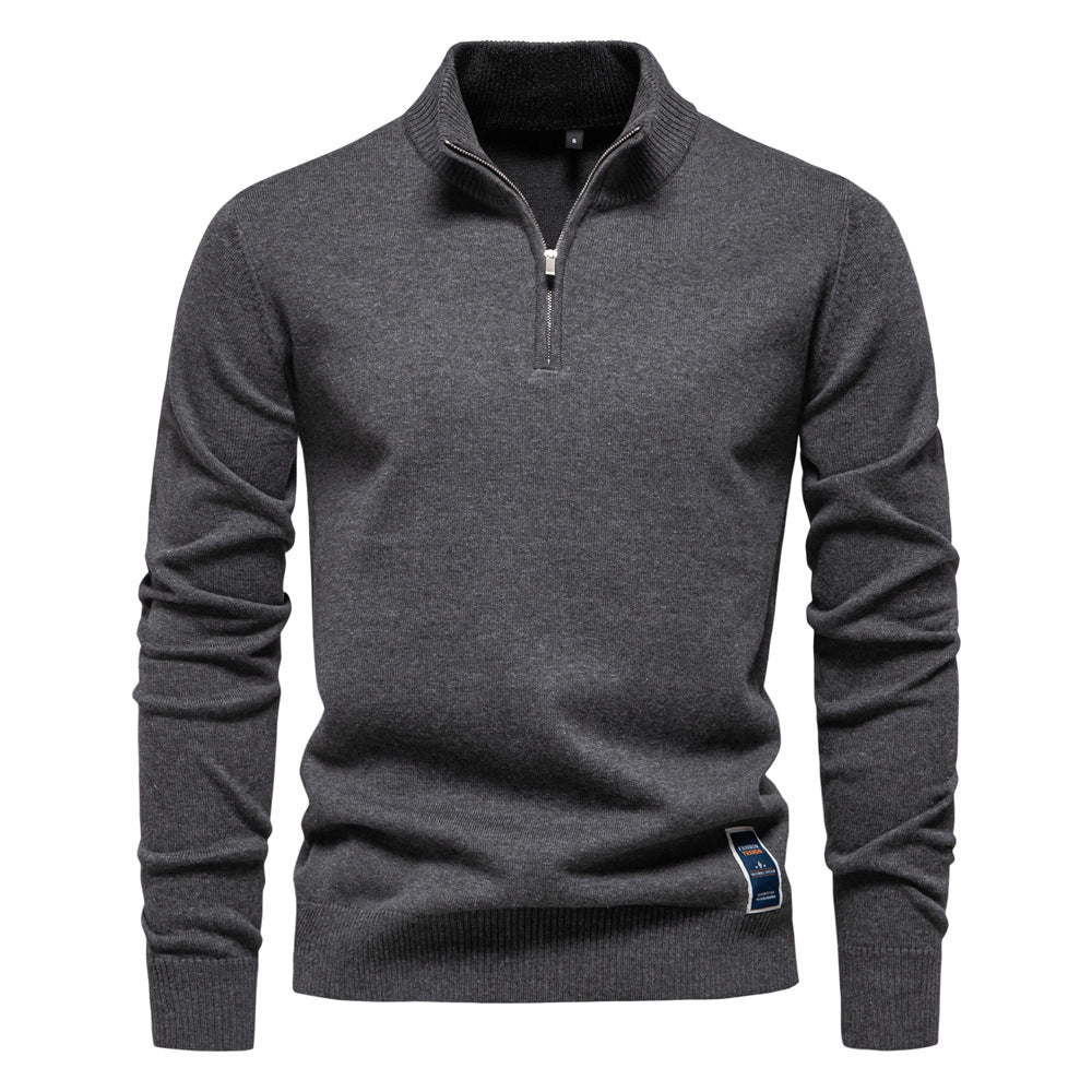 Herren Pullover mit halbem Reißverschluss und modernem Stehkragen WW