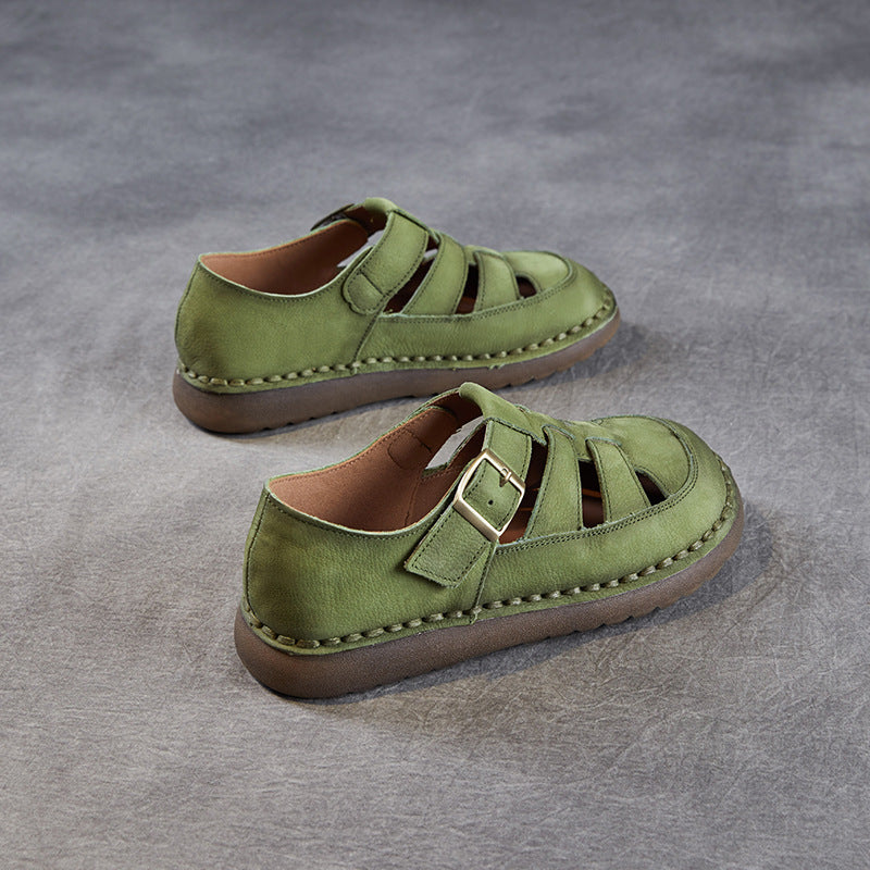 Damen Stilvoller Offener Zeh Leder Sandalen mit Verstellbarem Schnallen WW