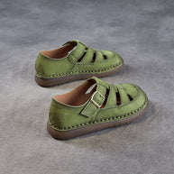 Damen Stilvoller Offener Zeh Leder Sandalen mit Verstellbarem Schnallen WW