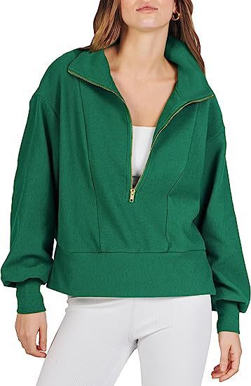 Damen sportlicher Fleece-Pullover mit Reißverschluss und lässigem Schnitt WW