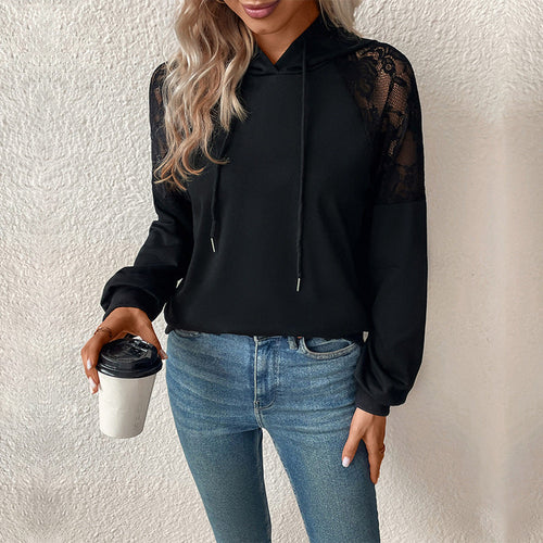 Damen Kapuzenpullover mit Spitzenärmel W&W Mode