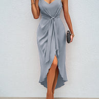 Damen Wickelkleid mit elegantem V-Ausschnitt und verspieltem Schlitz WW