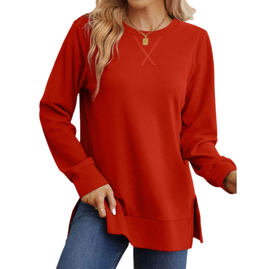 Damen Bequemer Langarm-Sweater mit Seitenschlitzen WW