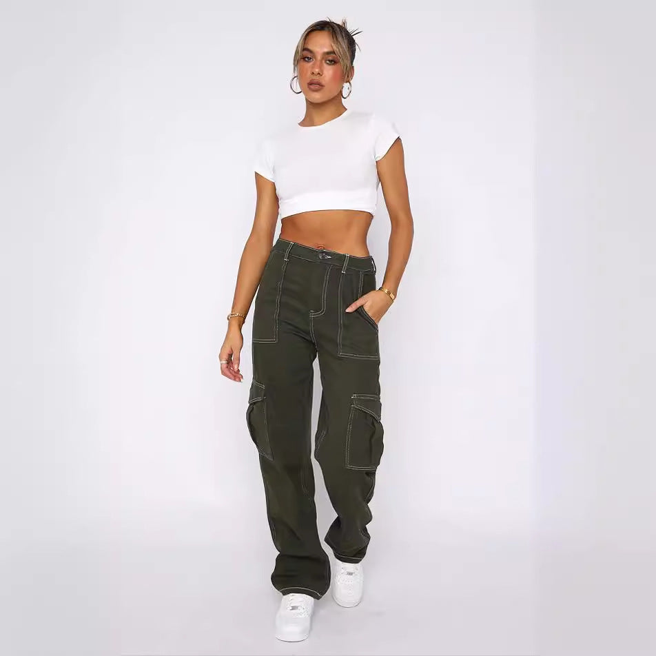 Damen Cargo-Hose mit elastischem Bund und praktischen Taschen W&W Mode