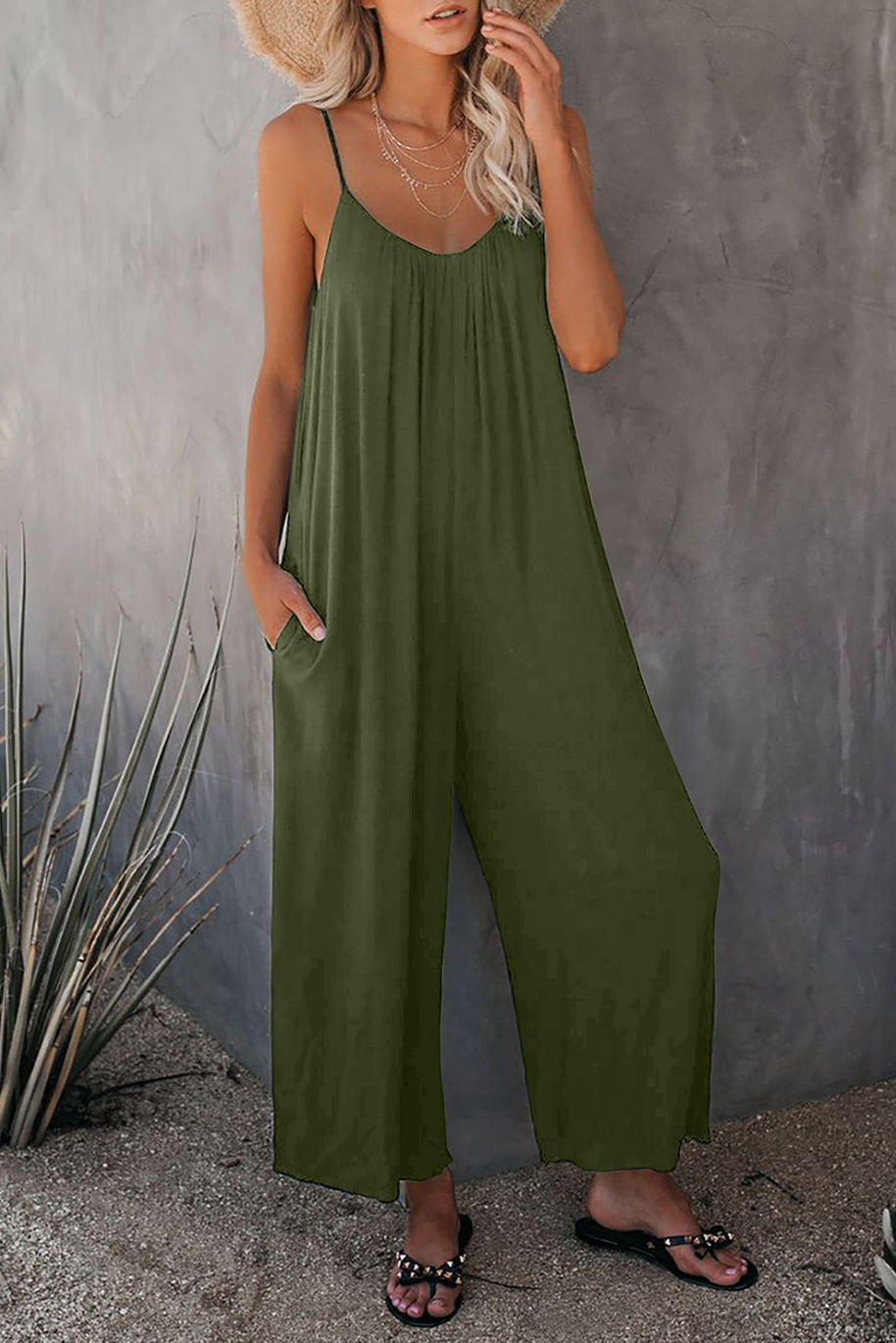 Damen lässiger Jumpsuit mit dekorativen Trägern und leichtem, fließendem Stoff WW