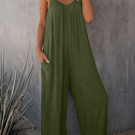 Damen lässiger Jumpsuit mit dekorativen Trägern und leichtem, fließendem Stoff WW