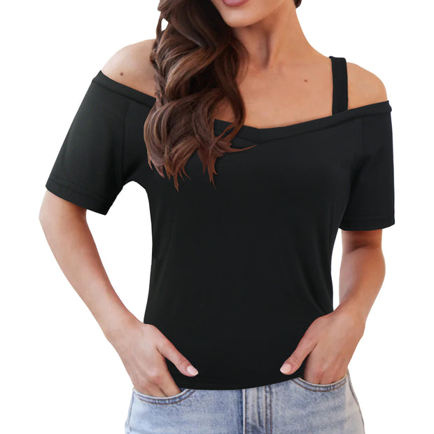 Damen Off-Shoulder Oberteil mit elastischen Trägern und V-Ausschnitt WW