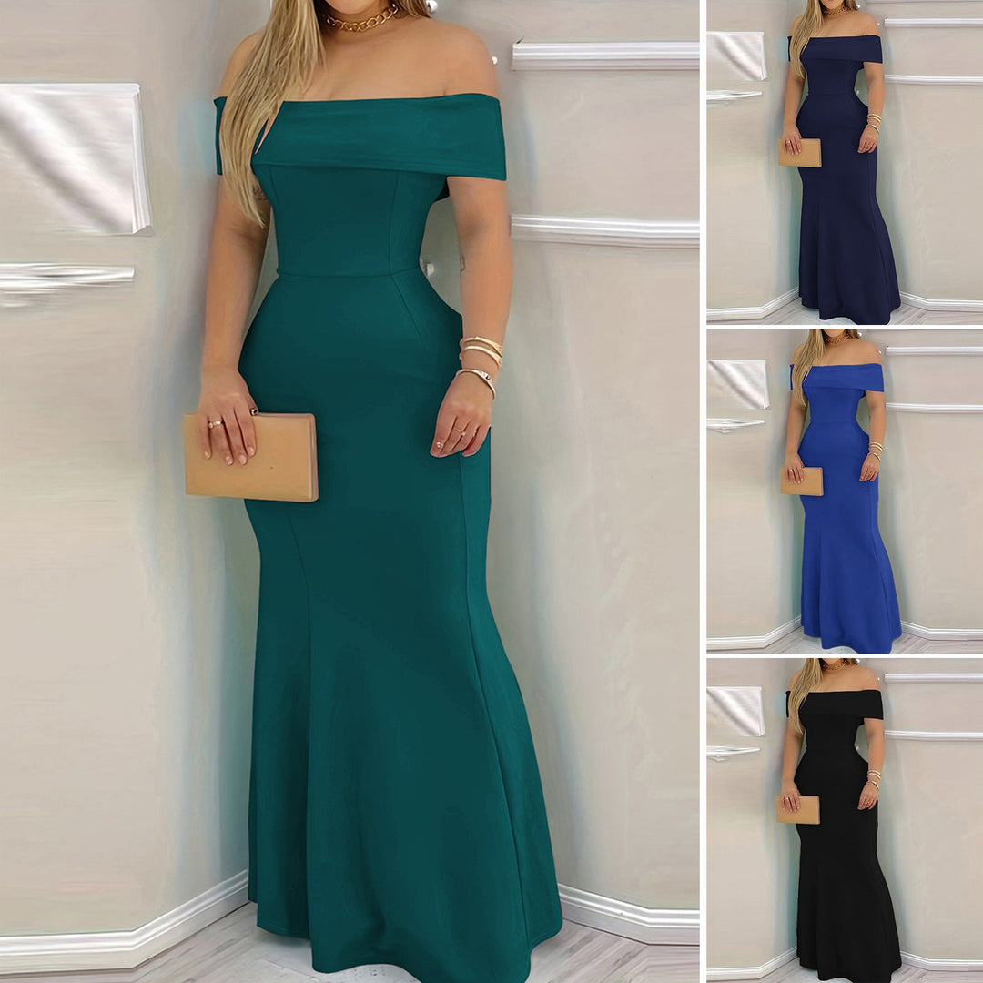 Damen elegantes schulterfreies Maxikleid mit figurbetontem Schnitt W&W Mode