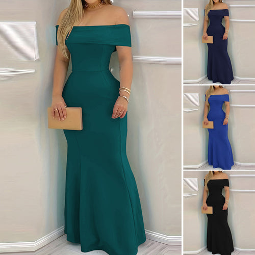 Damen elegantes schulterfreies Maxikleid mit figurbetontem Schnitt WW