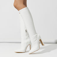 Damen Overknee Stiefel mit elegantem Glanz und raffiniertem Reißverschluss WW