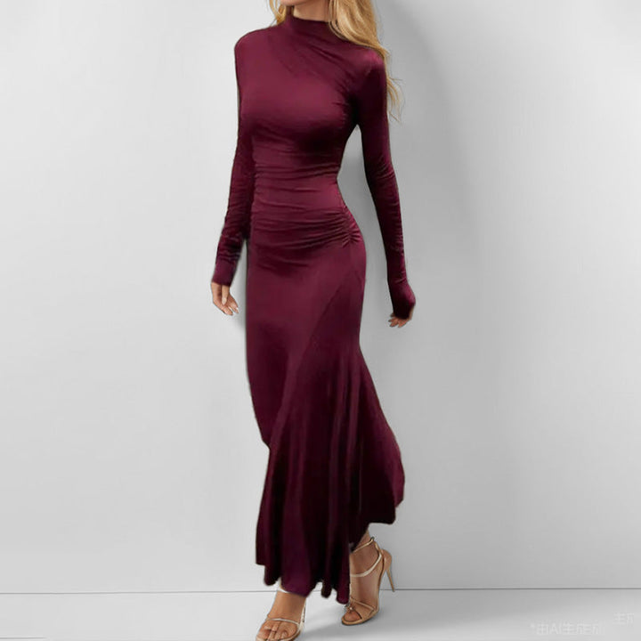 Damen Maxikleid mit langem Arm und raffiniertem Drapierungseffekt W&W Mode