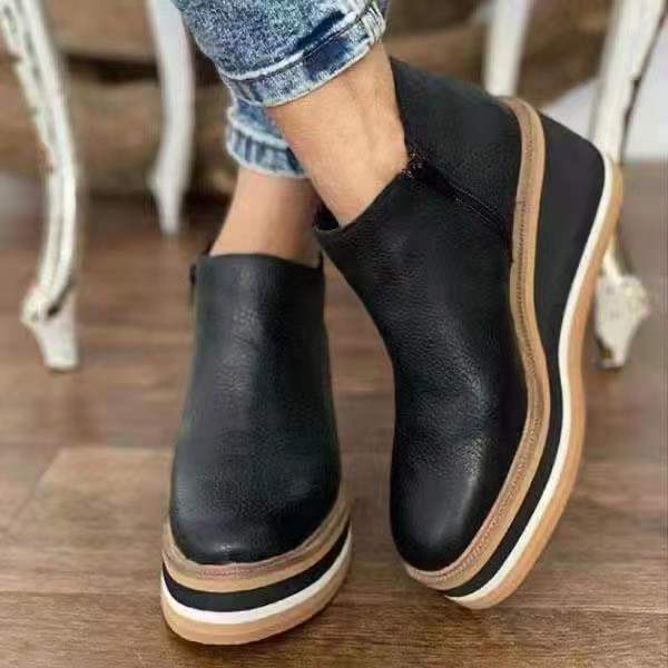 Damen Wedge-Ankle Boots aus hochwertigem Leder mit ergonomischem Fußbett und rutschfester Sohle WW