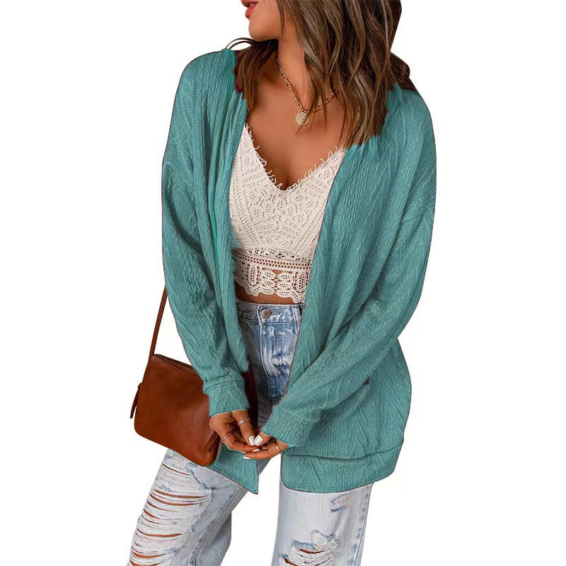WW | Offene Front Langarm Einfarbige Strickjacke
