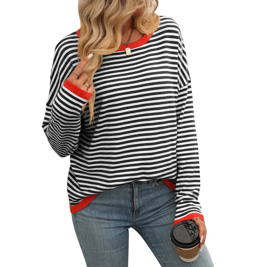 Damen lässiger gestreifter Pullover WW