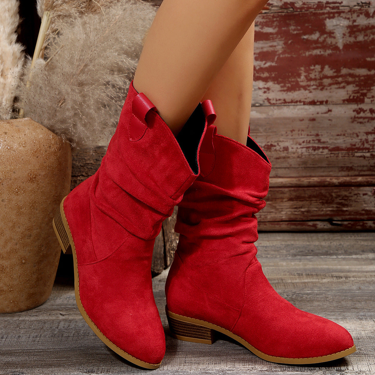 Damen Stiefel im lässigen Wildleder-Look mit elastischem Schaft und bequemem Blockabsatz WW