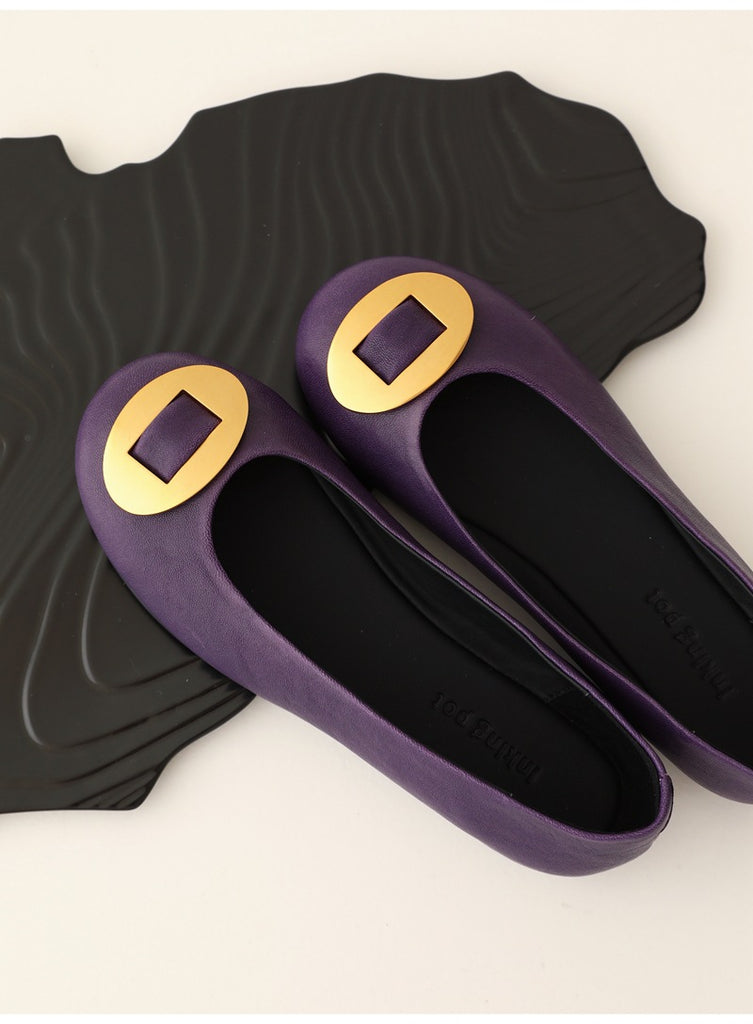 Damen elegante Ballerinas mit goldener Schnalle WW