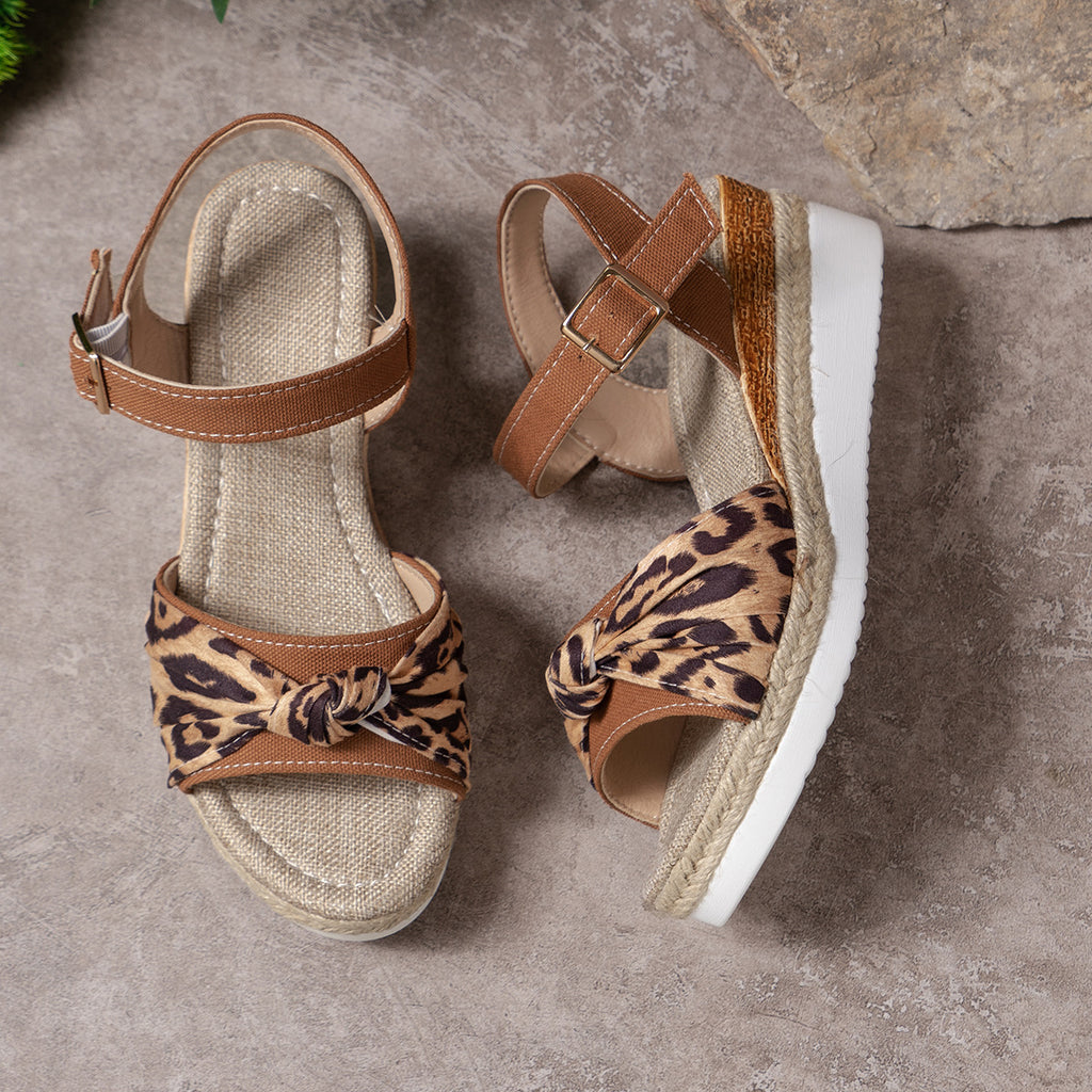 Femme Espadrille Keilabsätze Sandalen mit verstellbaren Knöchelriemen und bedrucktem Obermaterial WW