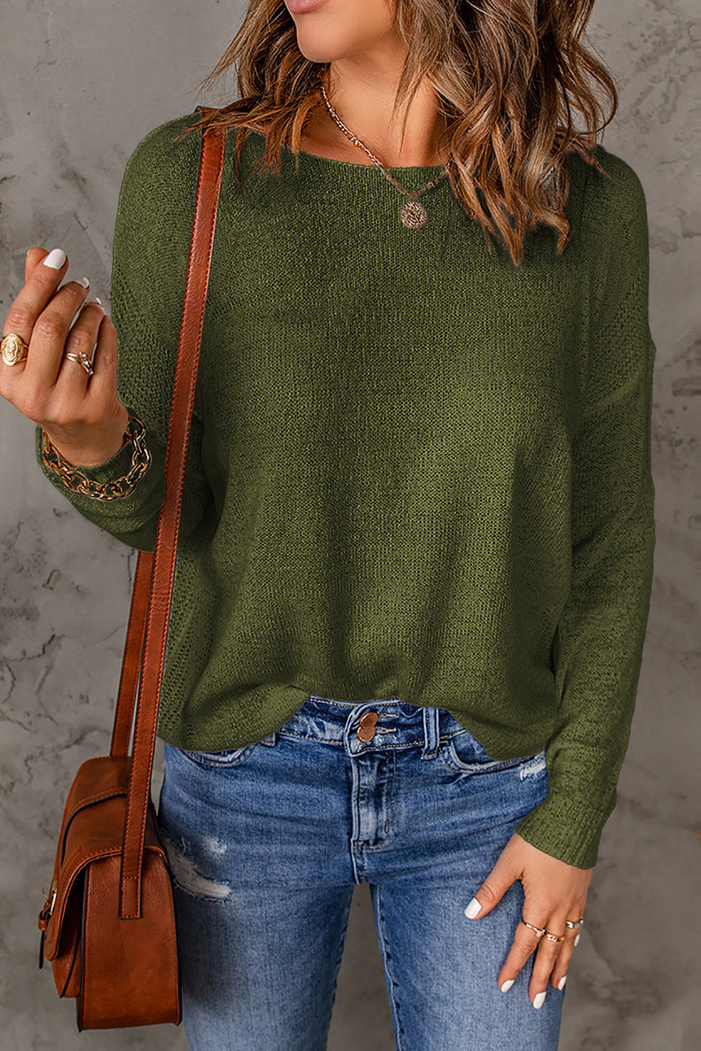 Damen lässiges Strickoberteil mit lockerer Passform und feinem Rippenmuster W&W Mode