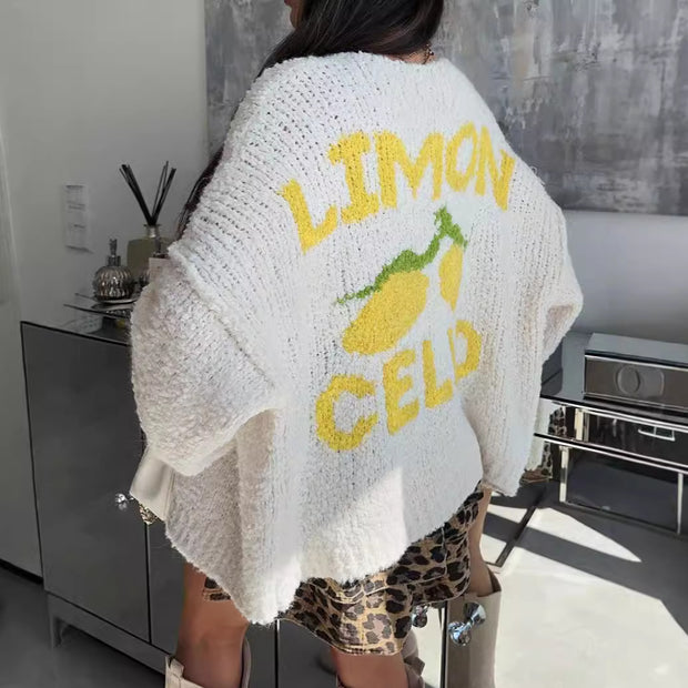 Damen Strickjacke mit fröhlichem Ananas-Motiv und oversized Schnitt WW