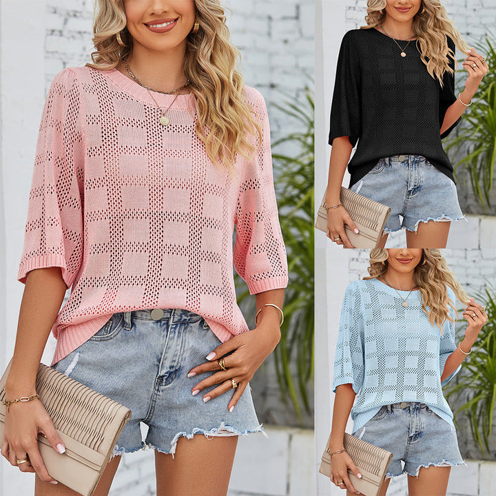 Damen luftiges Strickoberteil mit weitem Schnitt und modernen Lochmuster W&W Mode
