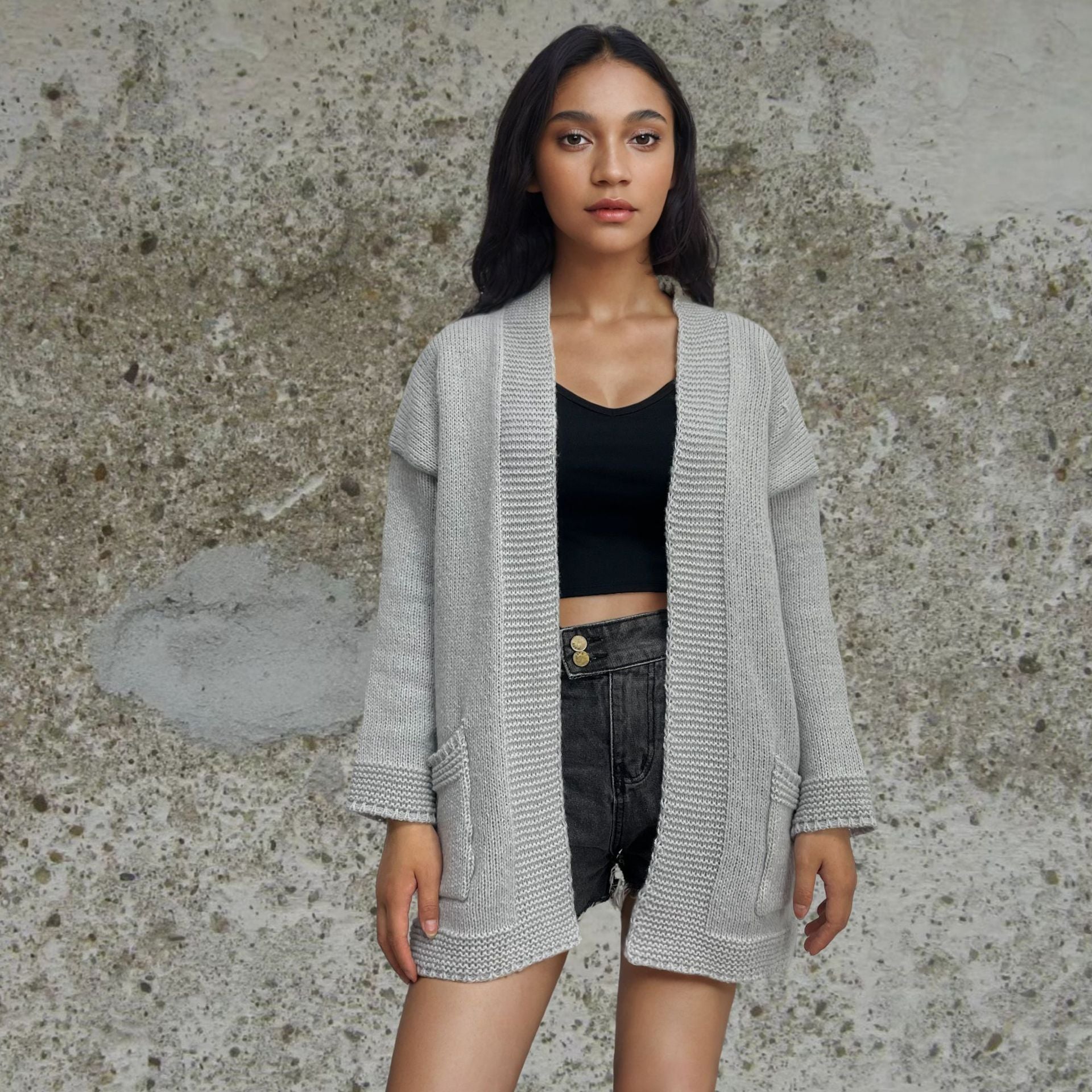 Damen Strickjacke mit großen Taschen und lässigem Schnitt WW