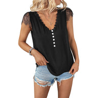 Damen Spitzen-Top mit V-Ausschnitt und Knopfdetail WW