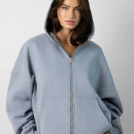 Damen sportliches Fleece-Hoodie-Set mit Reißverschluss und weiten Hosen WW