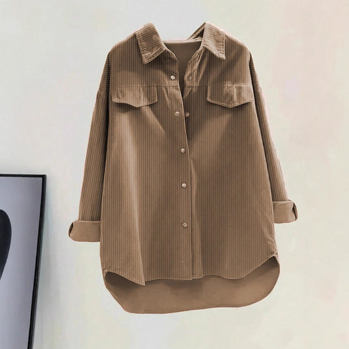 Damen Oversized Hemd aus Rippstoff mit Brusttaschen und schickem Kragen W&W Mode