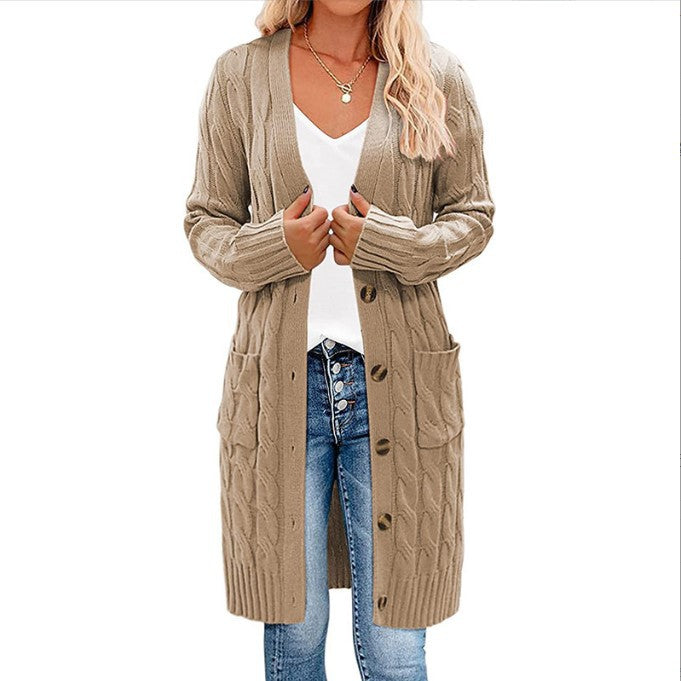 WW | Stilvoller gedrehter Knopf Taschen Cardigan Mantel