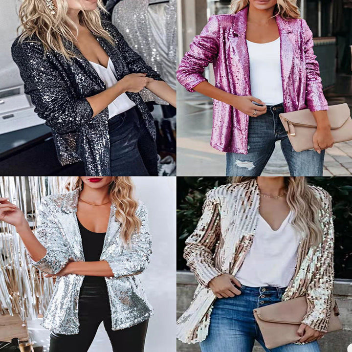 Damen Glitzernder Blazer aus Pailletten mit modernem Schnitt W&W Mode