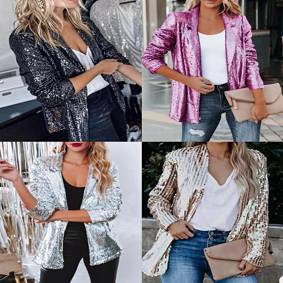 Damen Glitzernder Blazer aus Pailletten mit modernem Schnitt WW