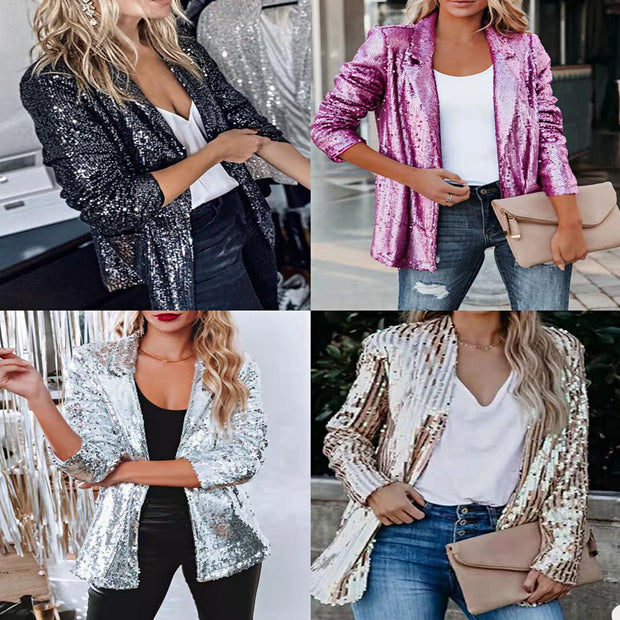 Damen Glitzernder Blazer aus Pailletten mit modernem Schnitt WW