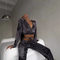 Damen sportlicher Cropped Fleece-Jogginganzug mit Reißverschluss und praktischen Taschen WW