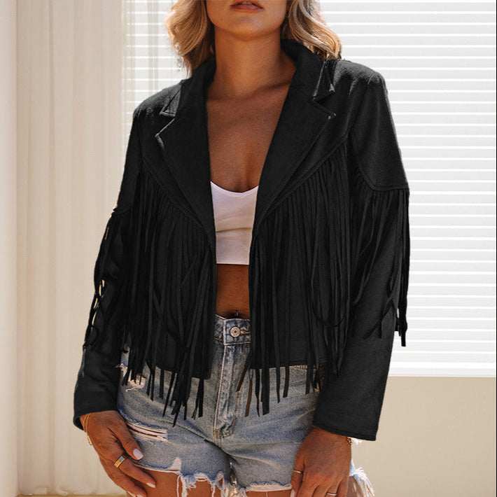 Damen Fransenjacke aus hochwertigem Suede-Mix WW