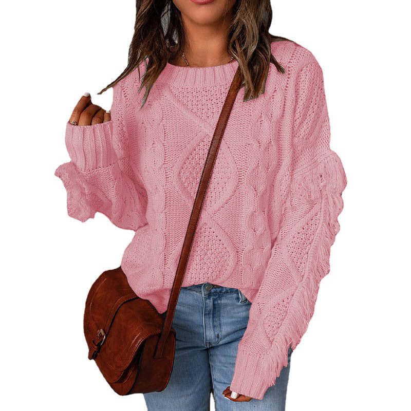 Damen Grobstrickpullover mit weitem Schnitt und verspielten Rüschen WW