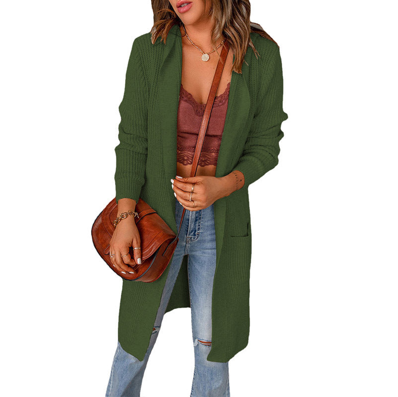 Damen Lange Strickjacke mit offenen Fronten und praktischen Taschen WW