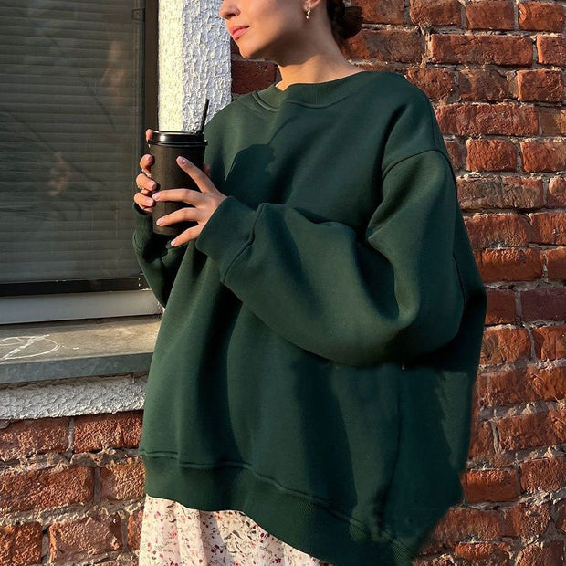 WW | Damen Lockere Rundhals-fleece-sweatshirt