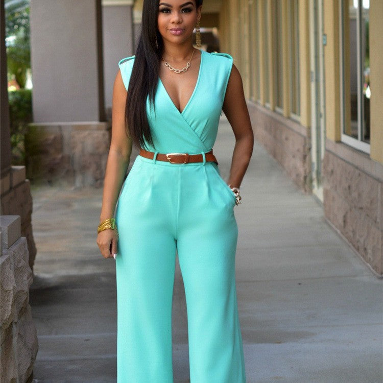 Damen Stilvoller Jumpsuit mit Taillengürtel und weitem Bein WW