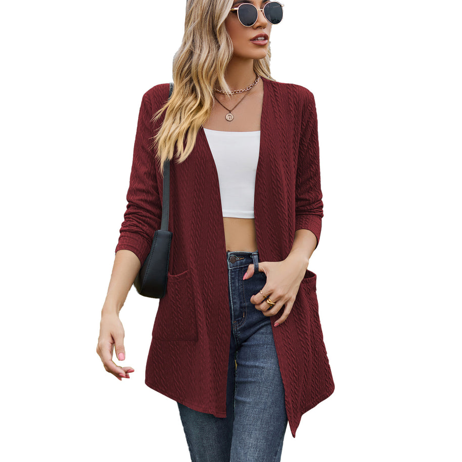 Damen Strickjacke mit offener Front und eingearbeiteten Taschen WW