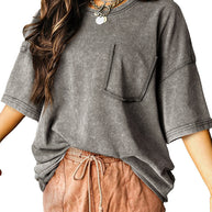 Damen lockeres T-Shirt mit praktischer Brusttasche WW