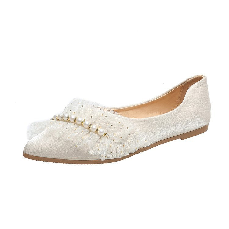Damen Ballerinas mit dekorativem Rüschen- und Perlenschmuck W&W