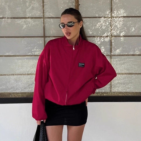 Damen Sportliche Oversized-Jacke mit hohem Kragen und Reißverschluss WW