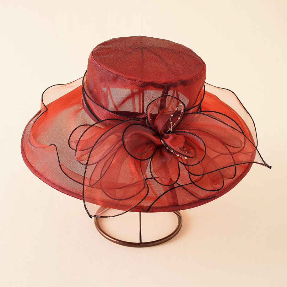 Damen eleganter Sonnenhut mit feiner Netzstruktur und romantischen Schleifenelementen WW
