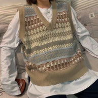 Damen Ärmellose Strickweste mit V-Ausschnitt und Muster WW