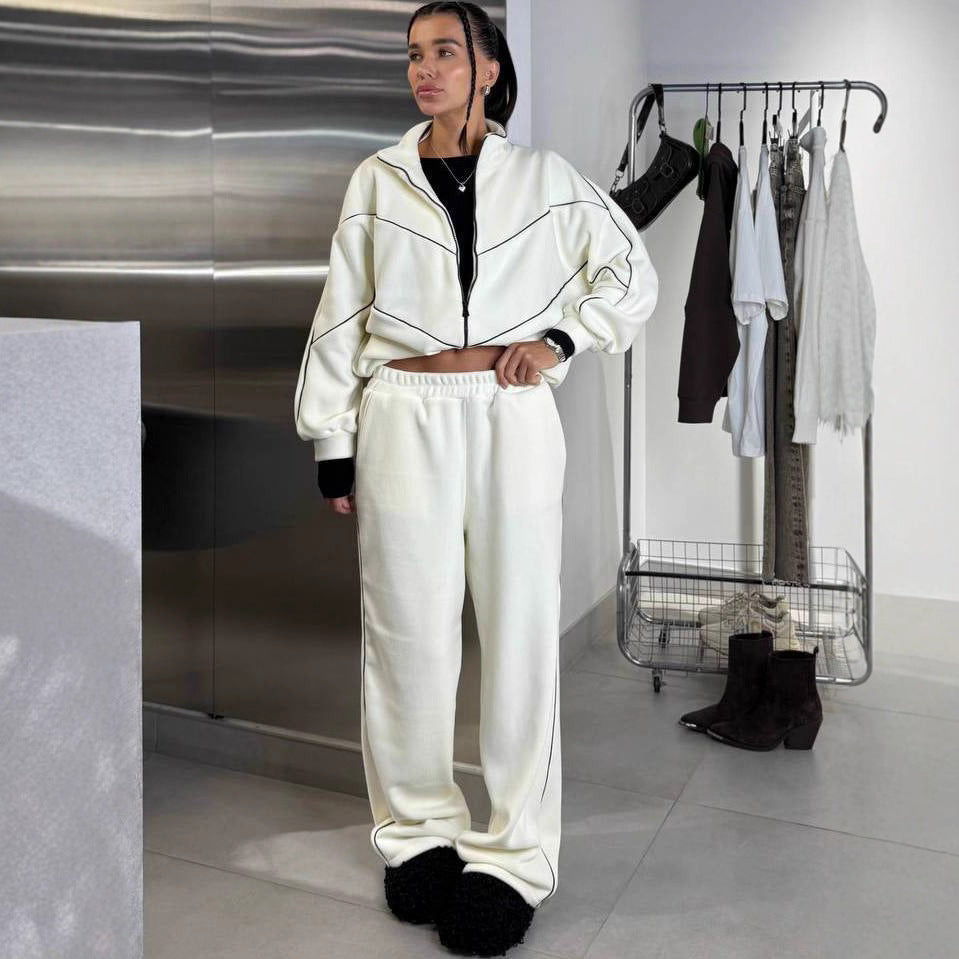 Damen sportliches Oversized-Set mit hohem Kragen und elastischen Bündchen WW