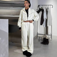 Damen sportliches Oversized-Set mit hohem Kragen und elastischen Bündchen WW
